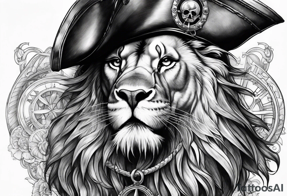 Pirate lion, nautical steampunk theme tattoo idea