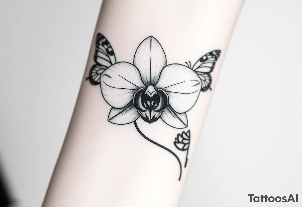 Orchid flower with two butterflies around it tattoo idea