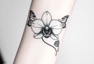 Orchid flower with two butterflies around it tattoo idea