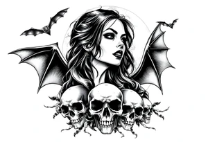 female vampire,bats,full moon,skulls. tattoo idea