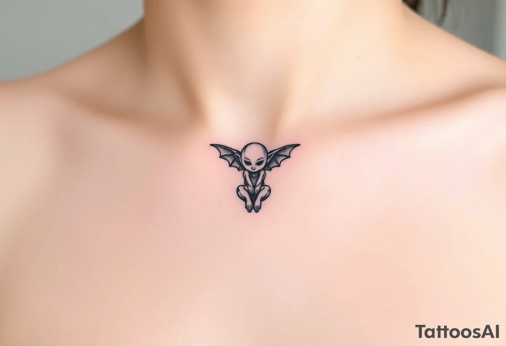 Misfit tiny goblin with wings tattoo idea