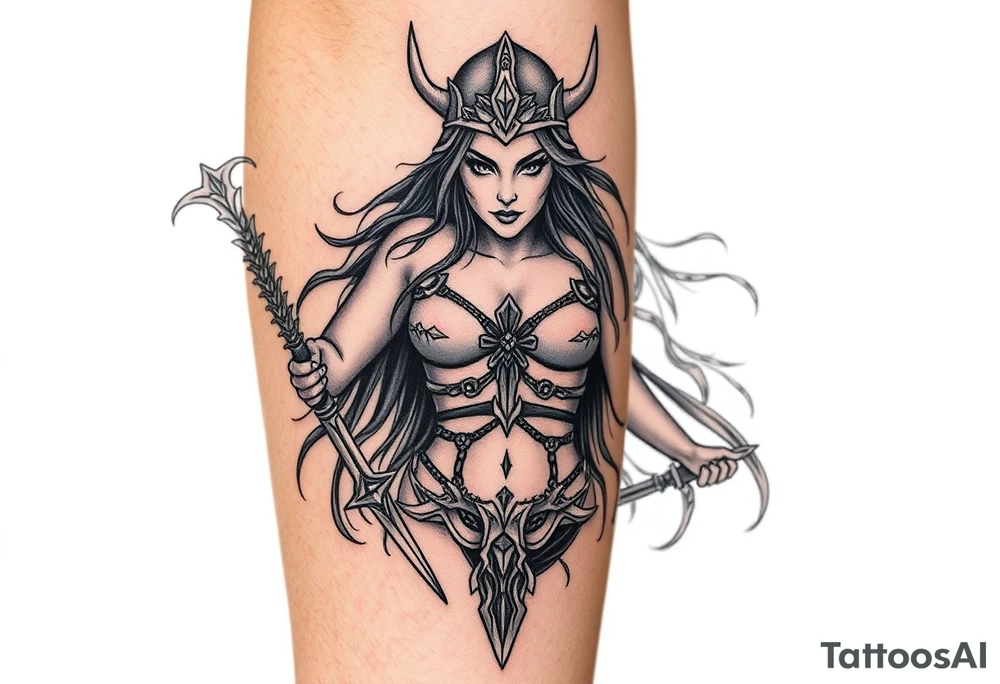 Viking goddess warrior full body sexy tattoo idea