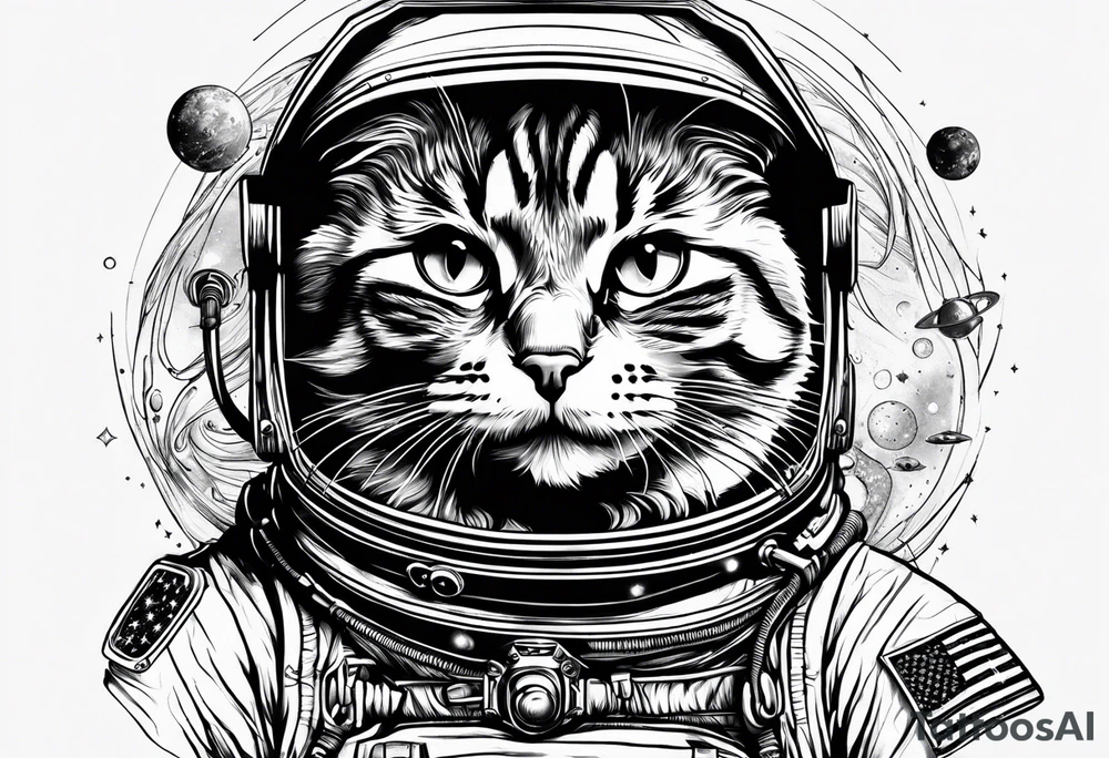 full body astronaut cat tattoo idea