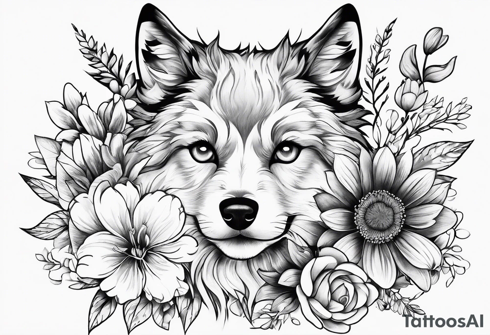 paw print and wild flowers tattoo idea