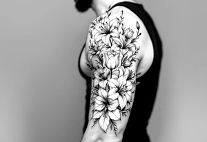 flower arrangement with spider lilies, tulip, lilies, cherry blossom tattoo idea