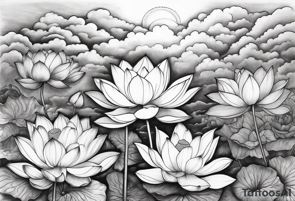 2006 lotus flower clouds cross tattoo idea