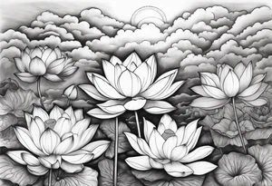 2006 lotus flower clouds cross tattoo idea