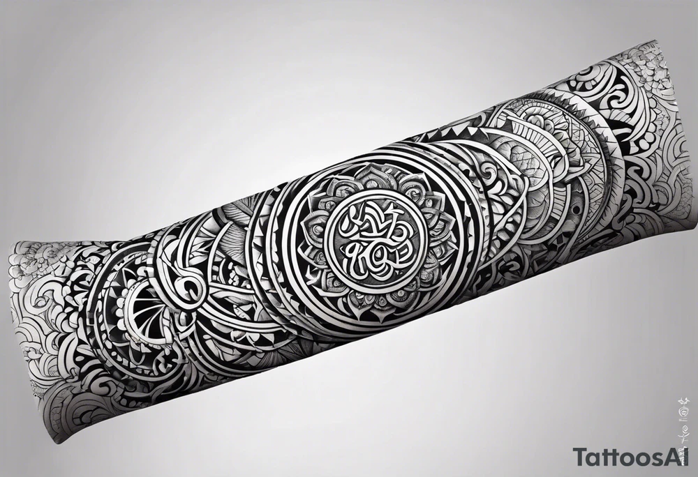 Forearm sleeve tattoo based around Sanskrit Om symbol tattoo idea