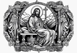 Jesus bench curling the cross tattoo idea