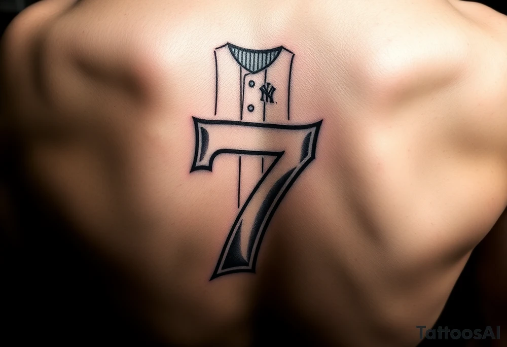 the number seven and a yankee jersey for forearm tattoo idea