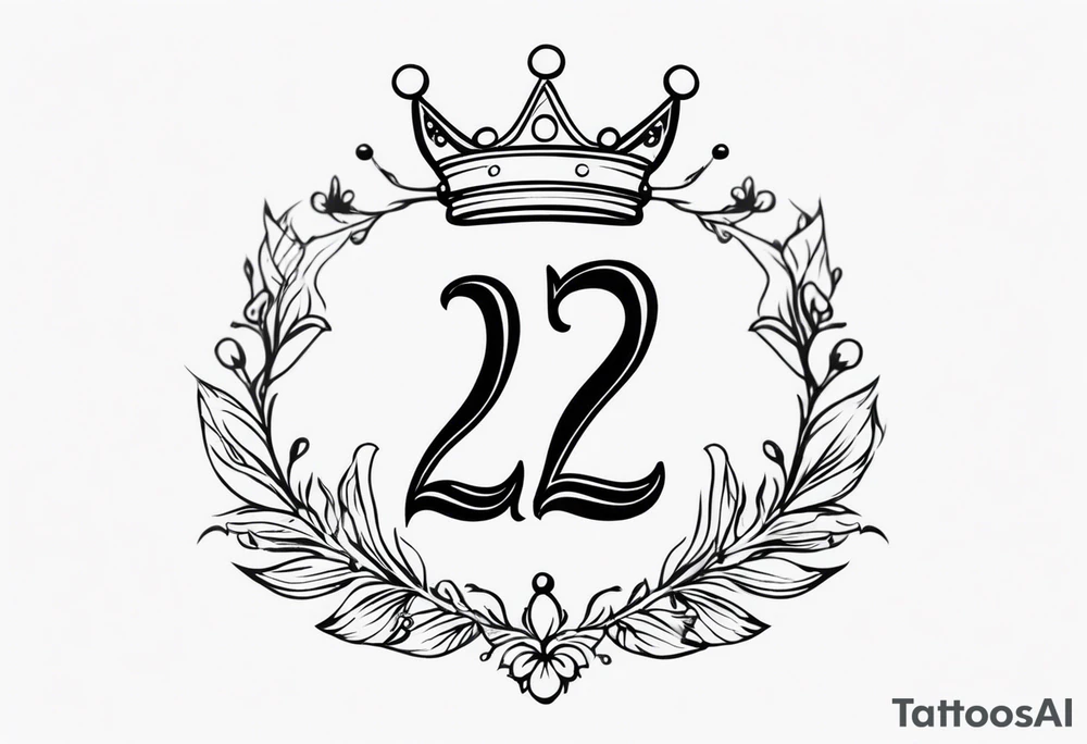 elegant number 22 with a crown tattoo idea