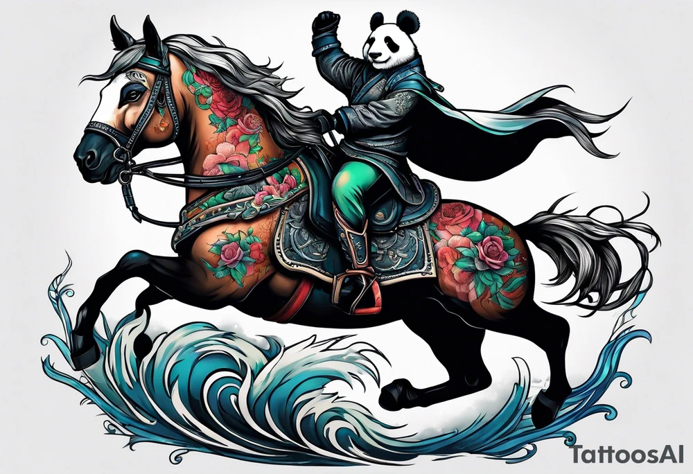 panda riding a horse tattoo idea