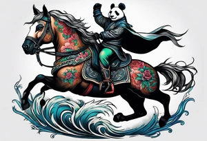 panda riding a horse tattoo idea