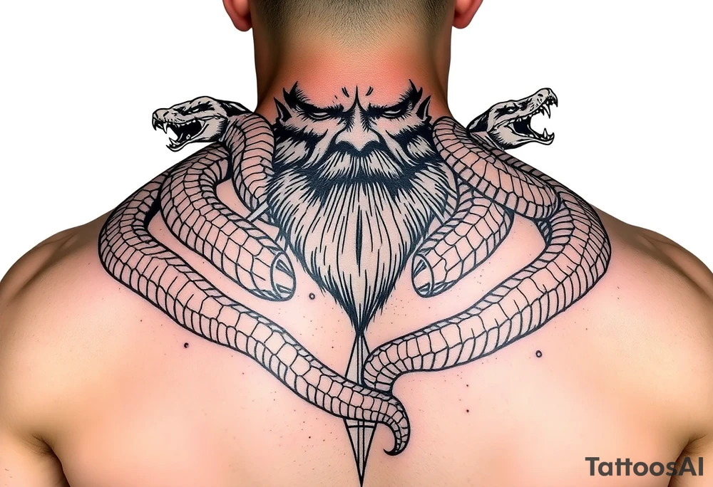 A giant man with snakes as arms tattoo idea