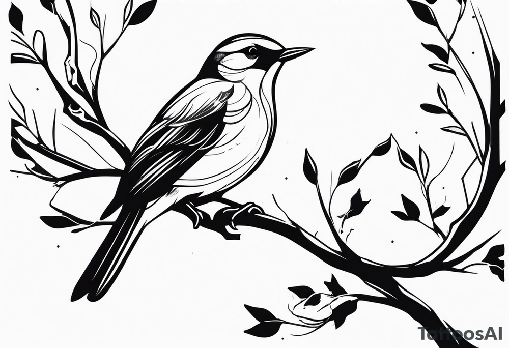 A bird with nest on tree tattoo idea