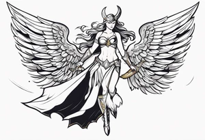 The full body of a Valkyrie with wings flying tattoo idea