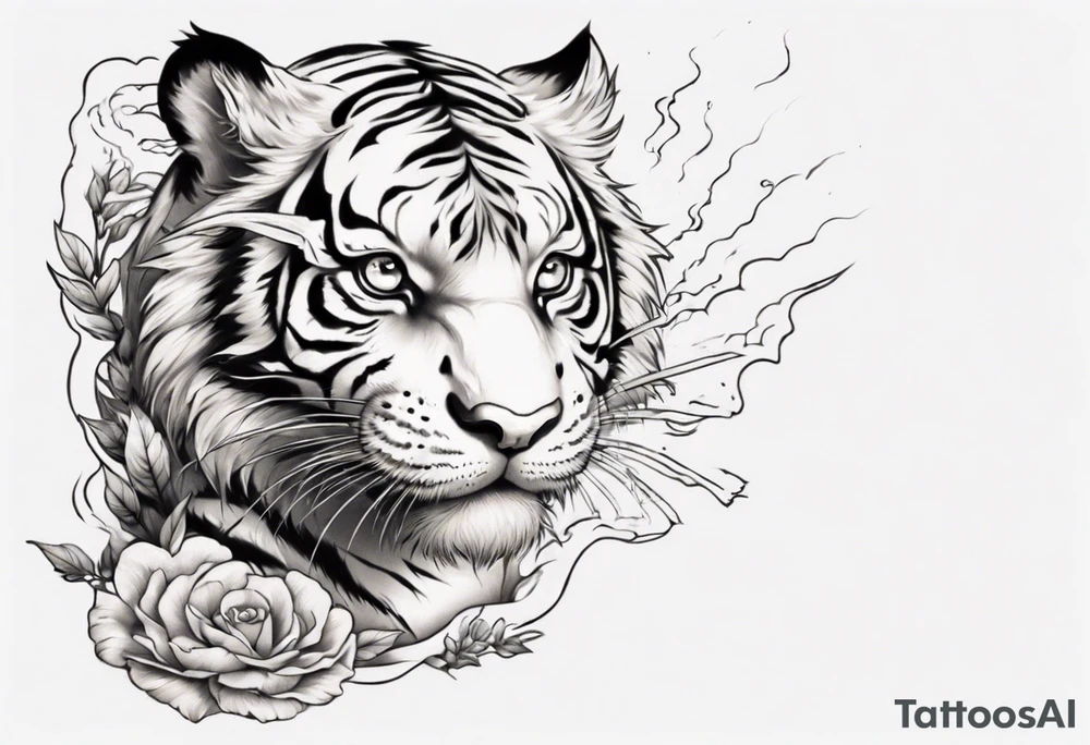 Tiger cub sleeve tattoo with lightning and the sun
Forearm sleeve tattoo idea