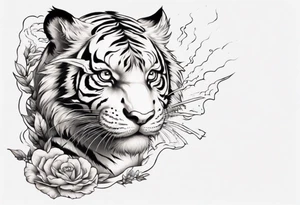 Tiger cub sleeve tattoo with lightning and the sun
Forearm sleeve tattoo idea