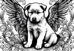 Black dog guarding angel infants tattoo idea