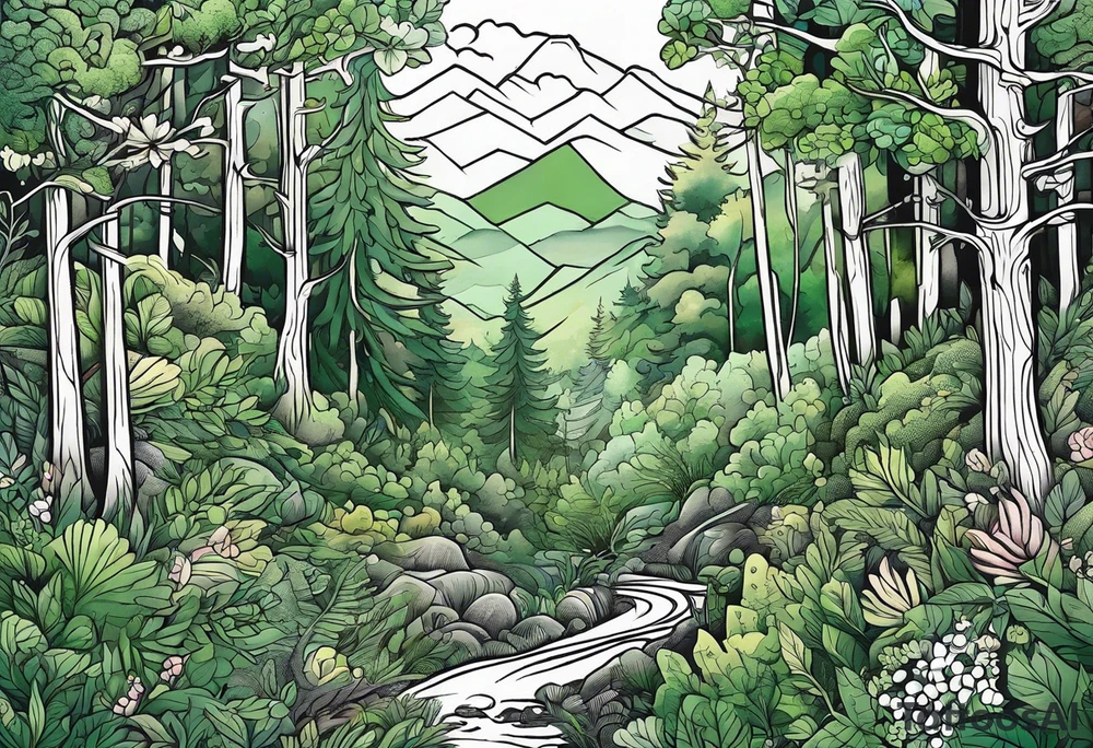 Green forest tattoo idea