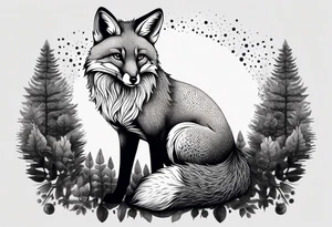 A playful fox with a bushy tail, set in a lush forest, illustrating cleverness and adaptability.” tattoo idea