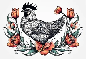 Delicate tulip and tiny chicken tattoo idea
