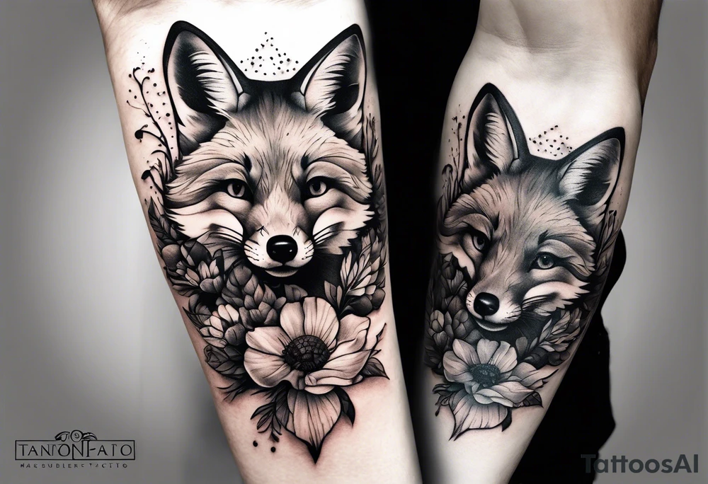 A forearm tattoo of a fox running and a honey bee tattoo idea