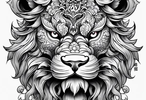 foo dog full body leg sleeve tattoo idea