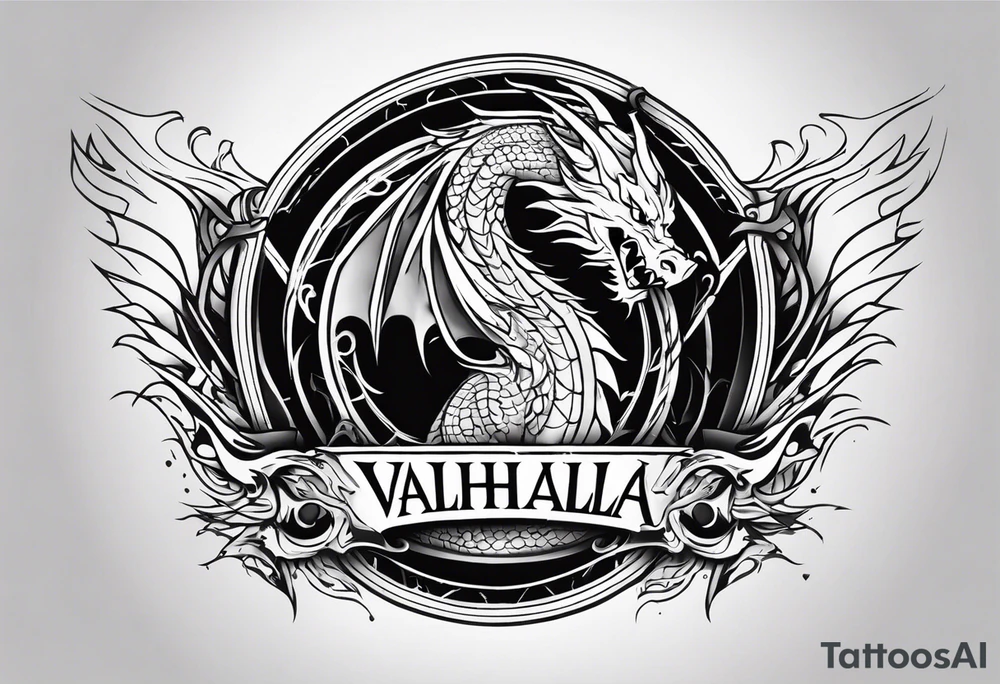 Valhalla sword shield dragon fire tattoo idea