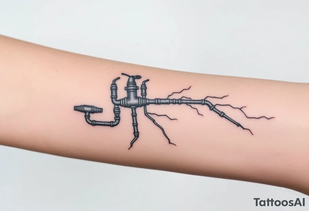 System of pipes that transitions into veins of forearm tattoo idea