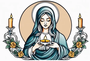 virgin maria holding candle in hands tattoo idea