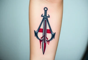 Assassins Creed with English flag and a sword with blood, no words tattoo idea