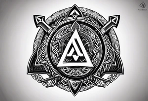 Valhalla shield sword axe Valknut fire armour tattoo idea