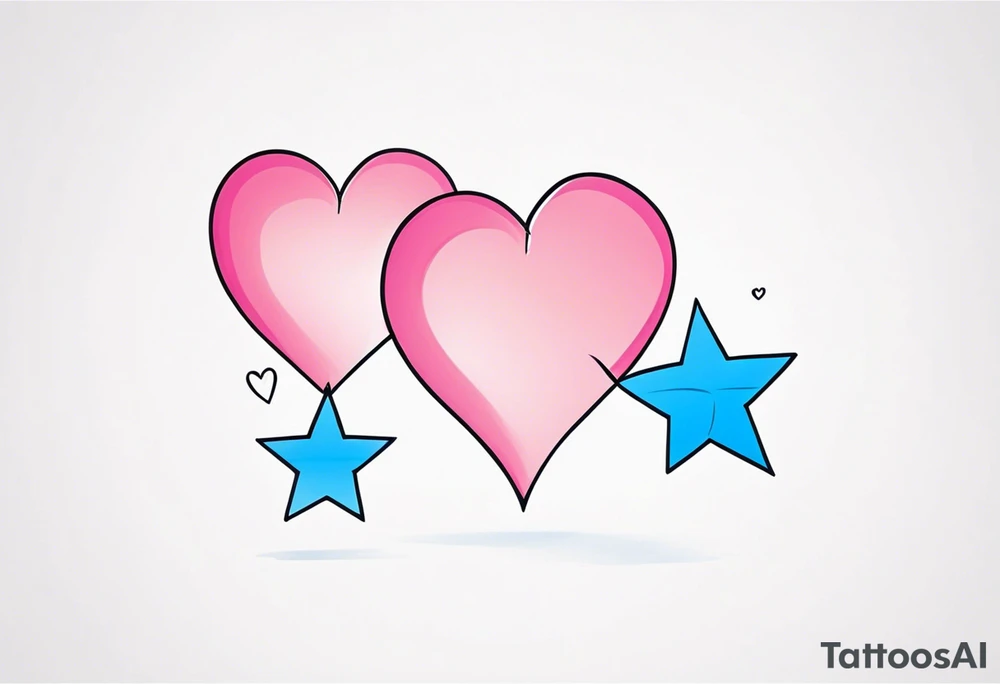 Two pink hearts one blue heart small star in a straight line tattoo idea