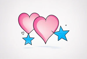 Two pink hearts one blue heart small star in a straight line tattoo idea