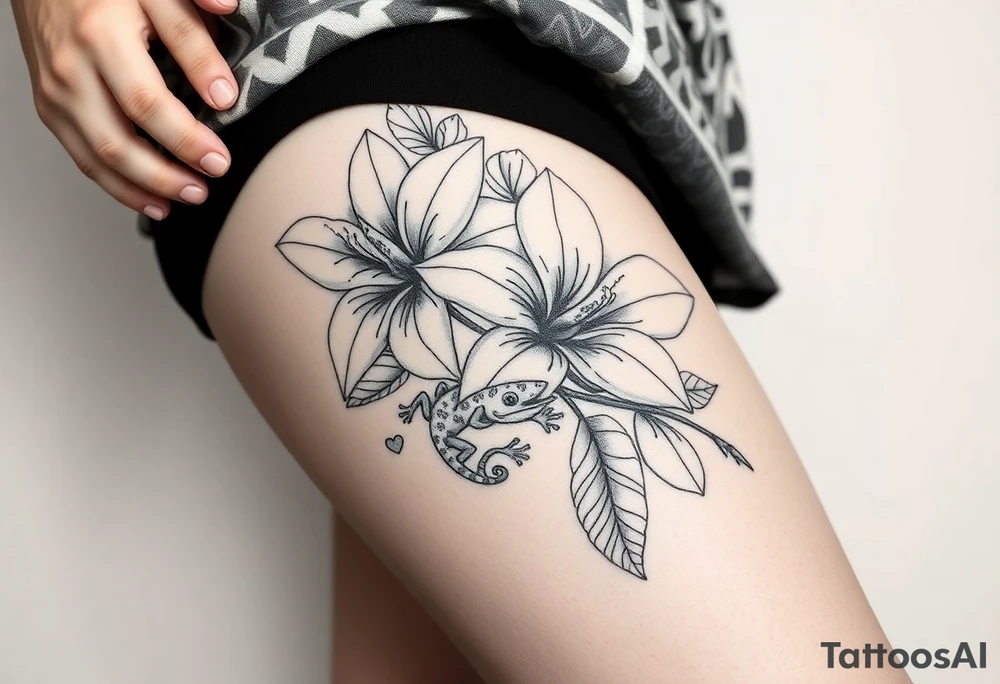 Tropical austrailian flowers with hidden gecko tattoo idea