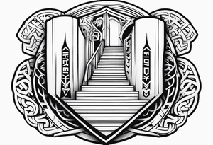 Valhalla shield sword stairs runes tattoo idea
