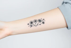 Small flower bouquet with order of flowers, daisy, cosmo, poppy, chrysanthemum, cosmo tattoo idea