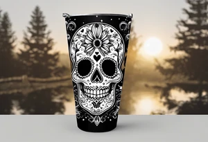 Trick or treat, sugar skull, 20 oz tumbler banner design, candy, minimalist, potions, brew, broom, spellbound, voodoo, cat, poly juice potion, moon, stars, sugar skull tattoo idea