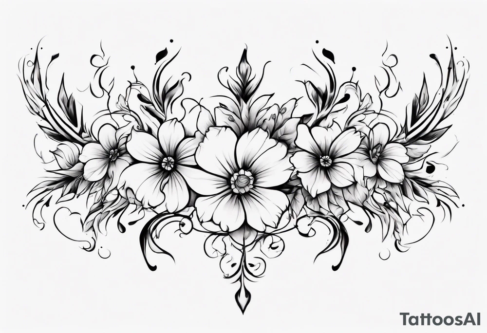 Black and white floral and ornamental style tattoo which will wrap around ankle horizontally tattoo idea