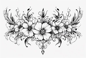 Black and white floral and ornamental style tattoo which will wrap around ankle horizontally tattoo idea
