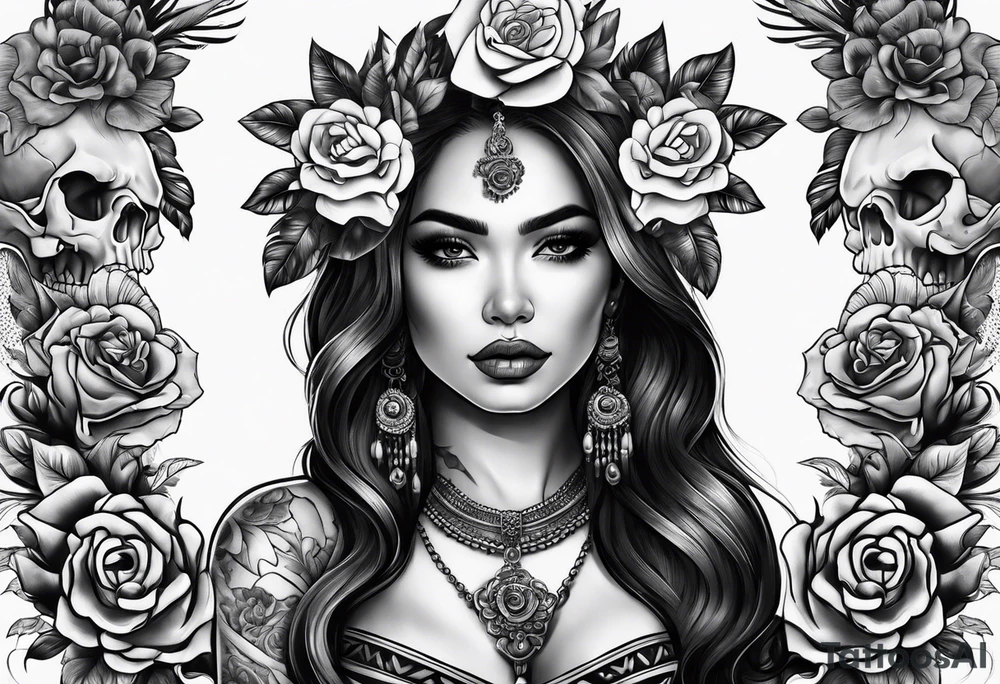 Chicano girl and skull tattoo idea
