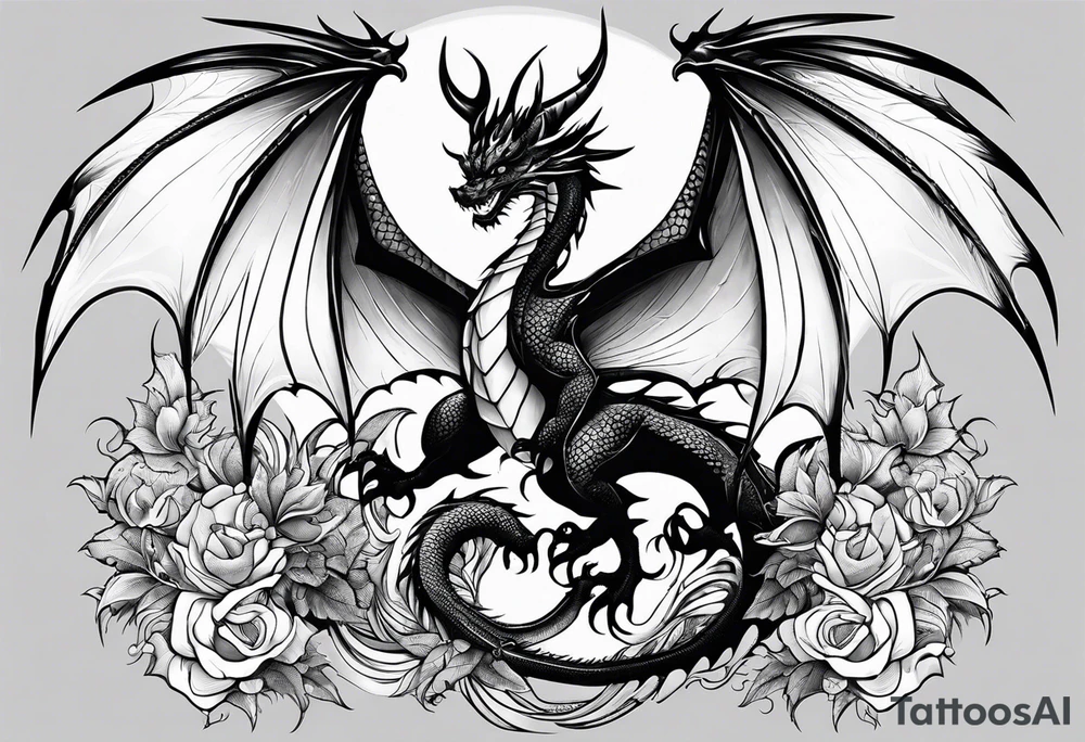 Family of five dragons, Mother dragon wings spread tattoo idea