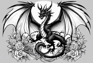 Family of five dragons, Mother dragon wings spread tattoo idea