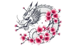 Feminine dragon w cherry blossoms tattoo idea