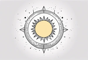 simplistic sun made of black dots tattoo idea