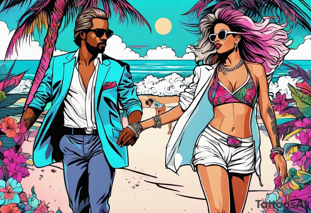 1980's miami vice style beach dance 
party, tattoo idea