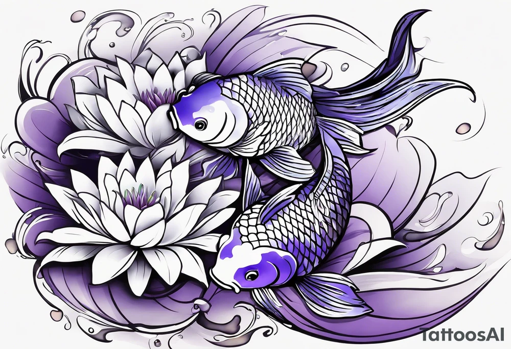 Koi fish with a water Lilly and a violet tattoo idea