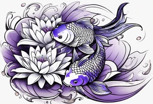 Koi fish with a water Lilly and a violet tattoo idea