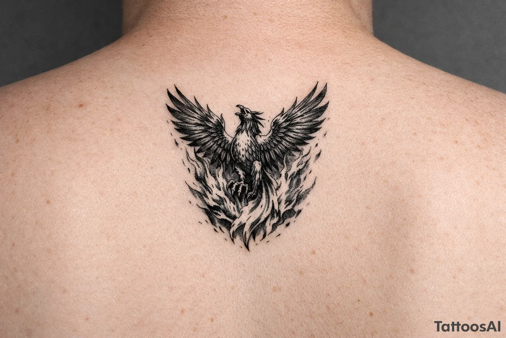 magnificent phoenix rising from golden flames with trailing embers tattoo idea